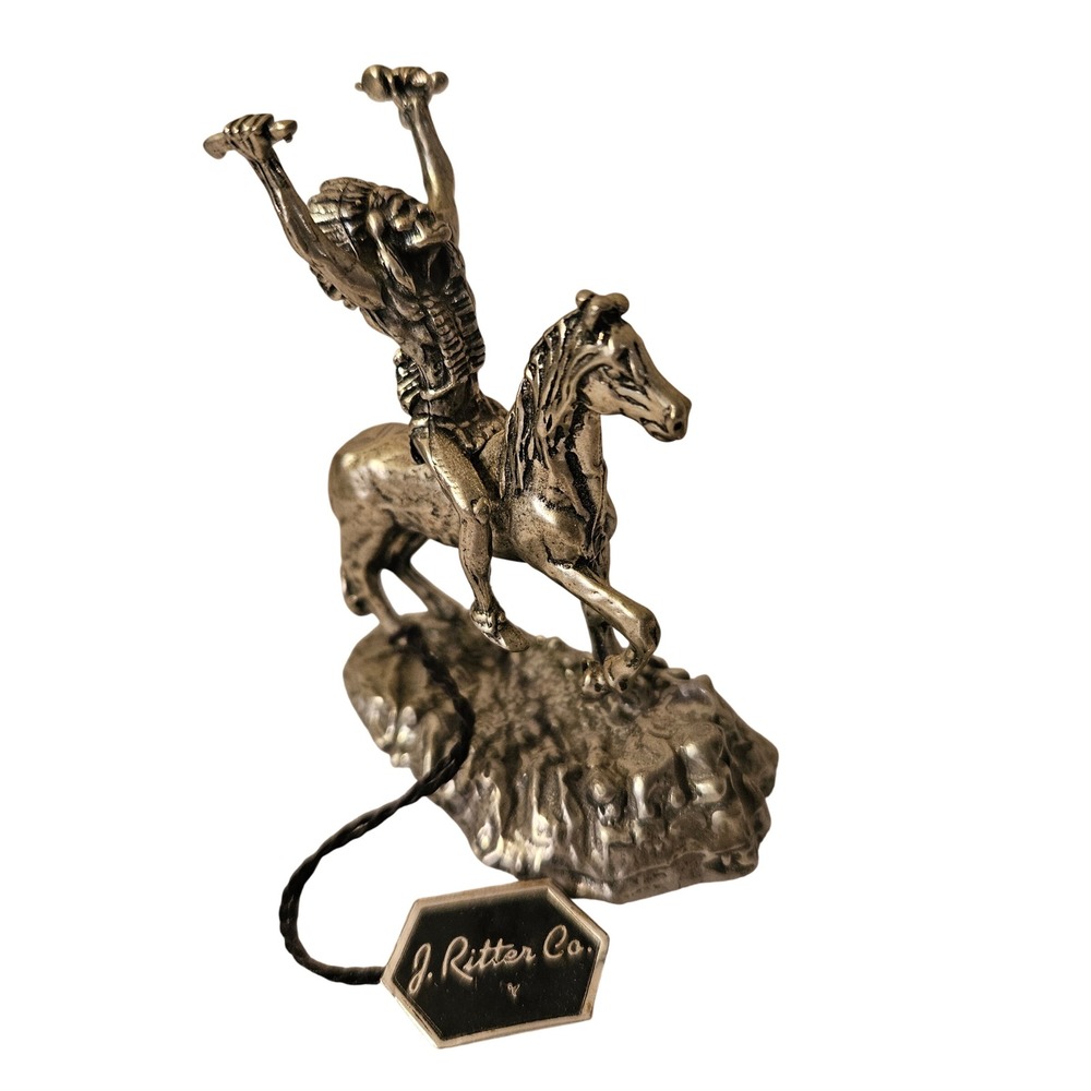 J. Ritter Co. Pewter Figurine, Native American Indian Chief on Horseback Mini